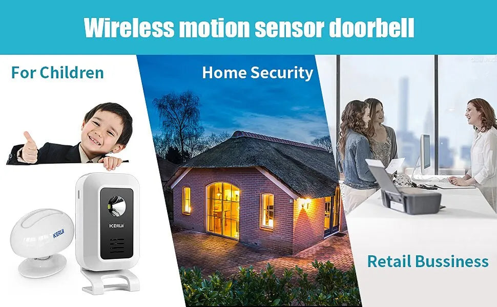 KERUI M7 Welcome Motion Sensor Security Alarm 32 Songs DoorBell Chime Wireless Smart Home LED Night Light Door Window Store Shop