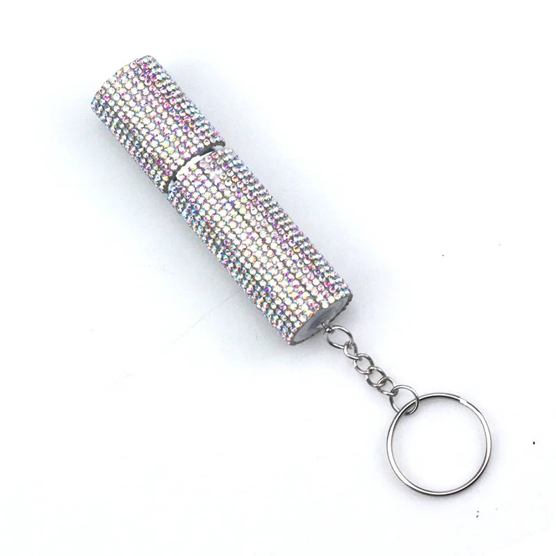 10ml Crystal Shiny Rhinestone Empty Perfume Bottle Keyring Pepper Spray Liquid Holder Keychain Self Protection Gift For Women