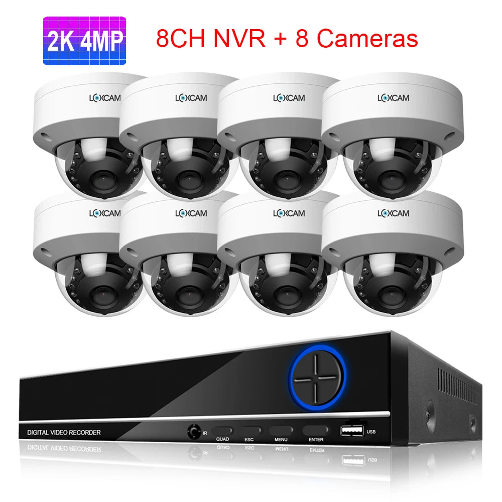 LOXCAM H.265+ 8CH 4K NVR 5MP 4MP CCTV Security Camera System Audio Record Day Night Vandalproof POE IP Camera Kit