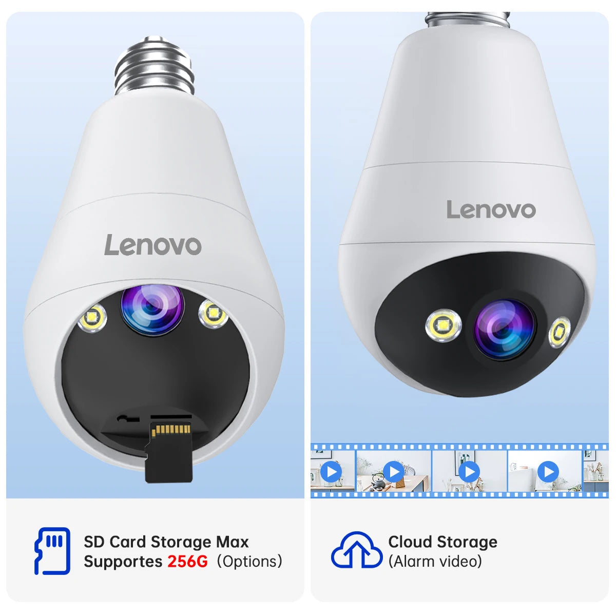 Lenovo 3MP WIFI E27 Bulb Security Camera Full Color Night Vision Two-Way Voice Intercom Smart Home Wireless Camera