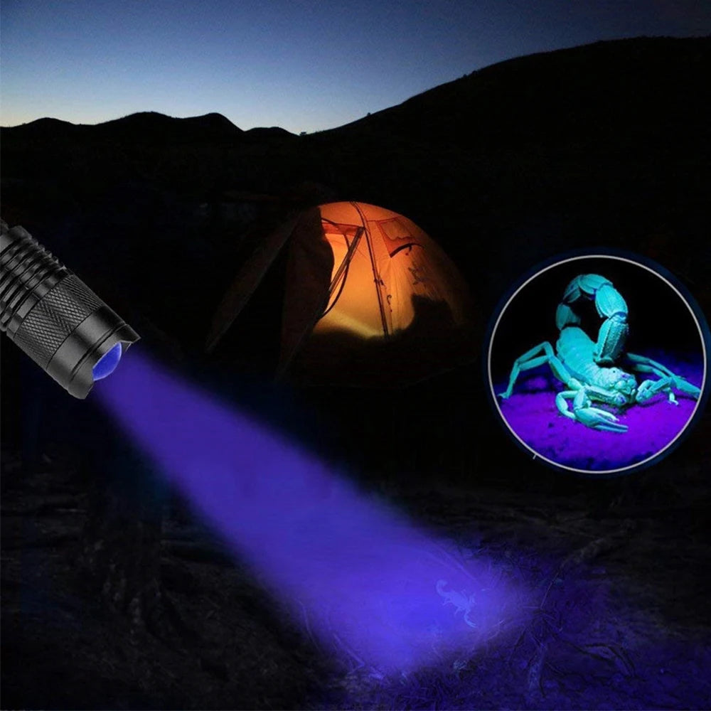 UV Flashlight LED Ultraviolet Torch Zoomable Mini Ultra Violet Lights 395/365nm Inspection Lamp Pet Urine Stain Detector Tools