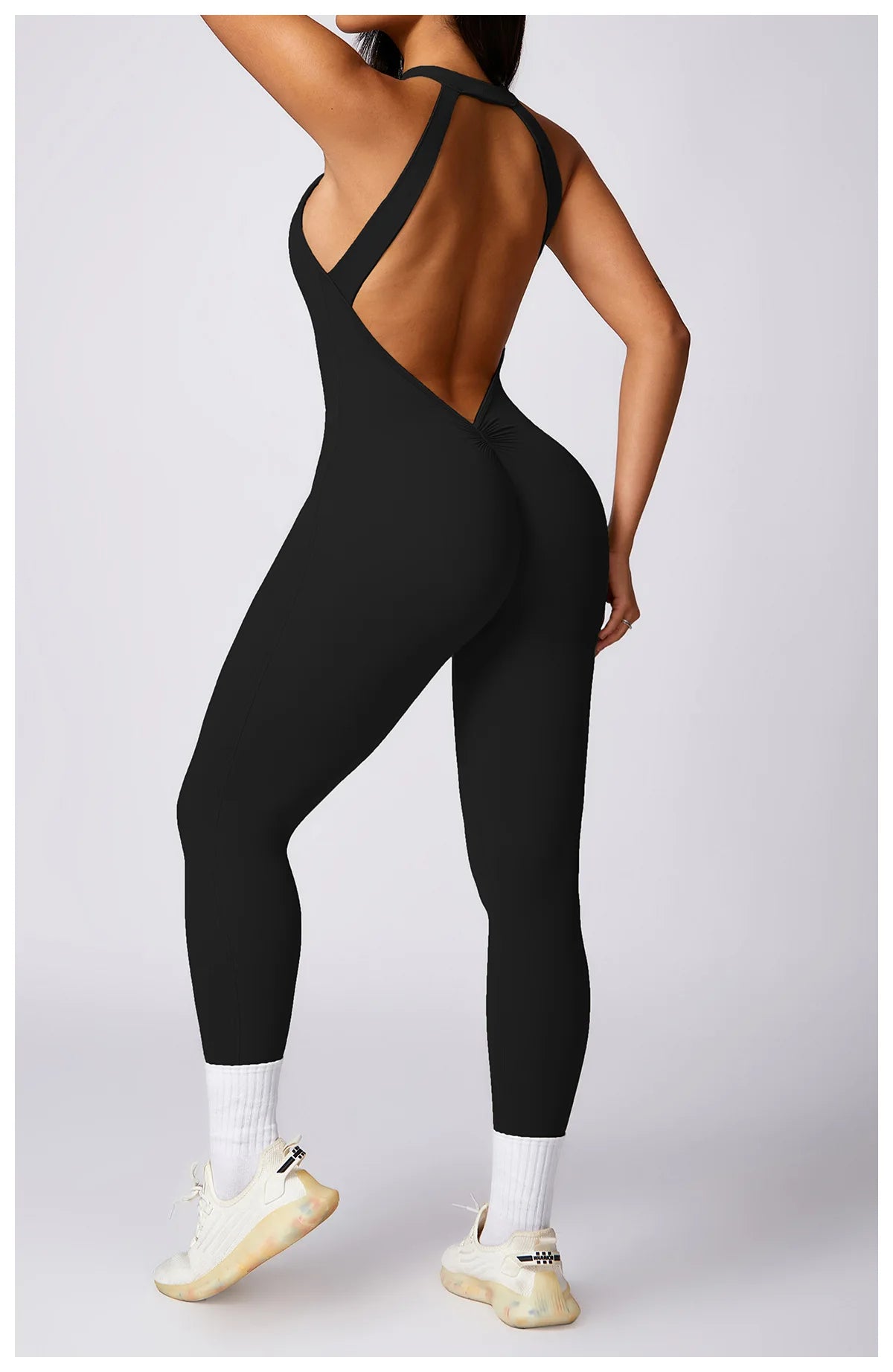 V Back Jumpsuit Women Backless Sports Bodysuits Female Rompers Quick Drying Yoga Clothes Sleeveless One-piece Suit Women Workout