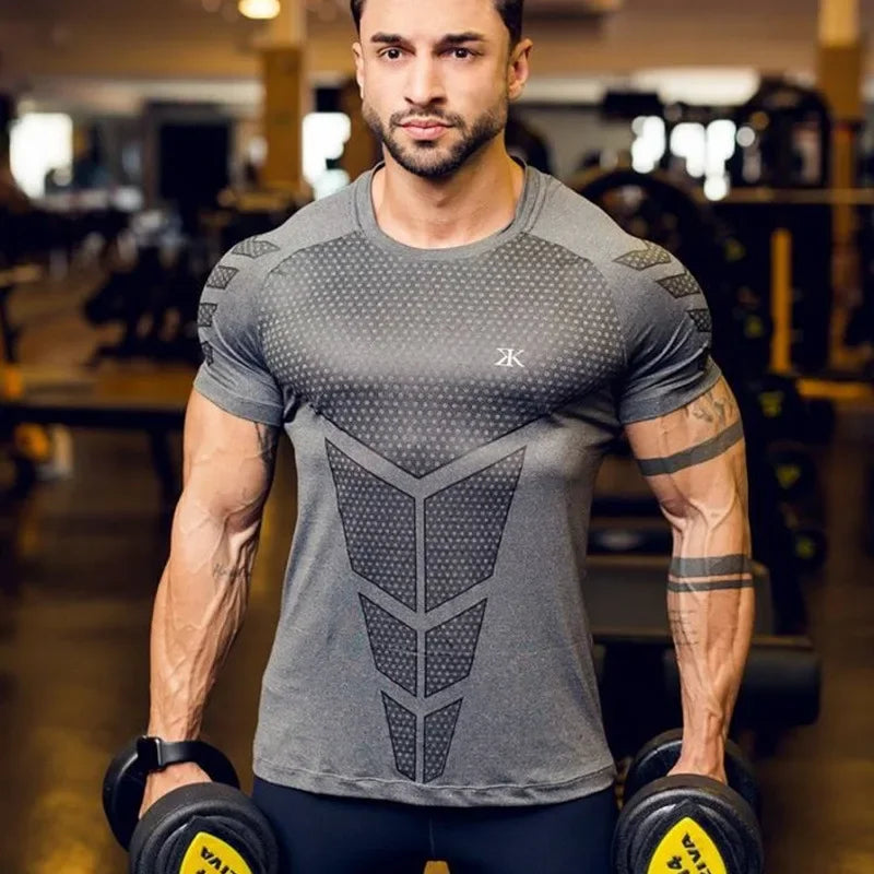 2024 Men Running Sports T-shirt Training Quick Dry Tight Short Sleeves Shirt Bodybuilding compress Fitness Tee Tops men Clothing