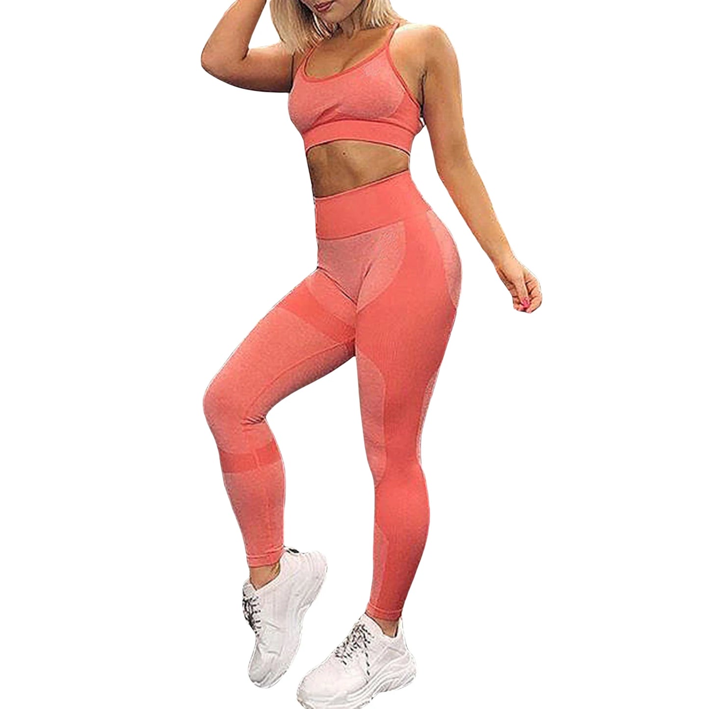 Women s Yoga Outfit Sleeveless Crop Top with High Waist Leggings 2-Piece Workout Set in Vibrant Colors for Active Wear