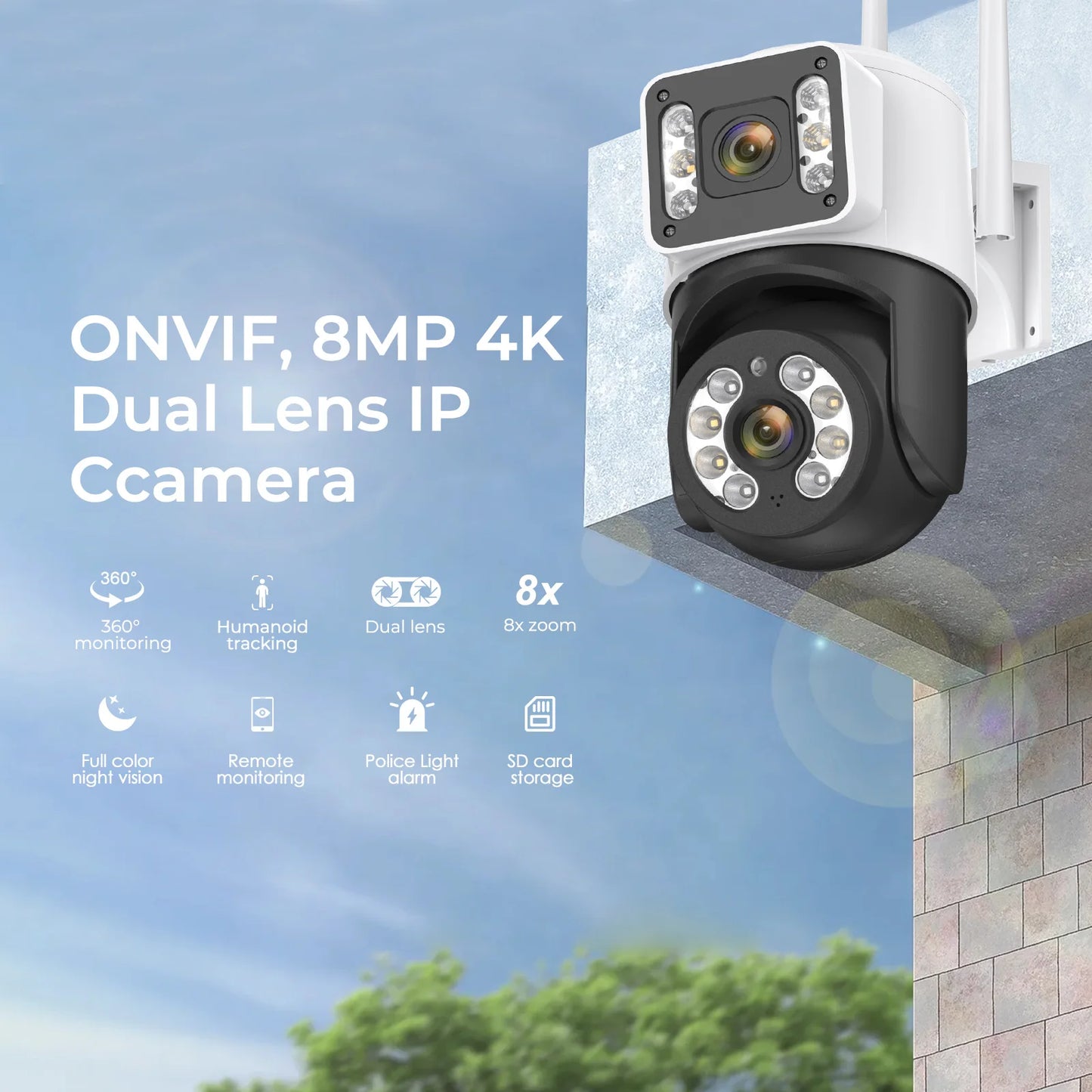 8MP 5G WiFi IP Camera PTZ 4K Dual Lens Human Detect Auto Tracking Surveillance Cameras Outdoor Waterproof Night Vision CCTV