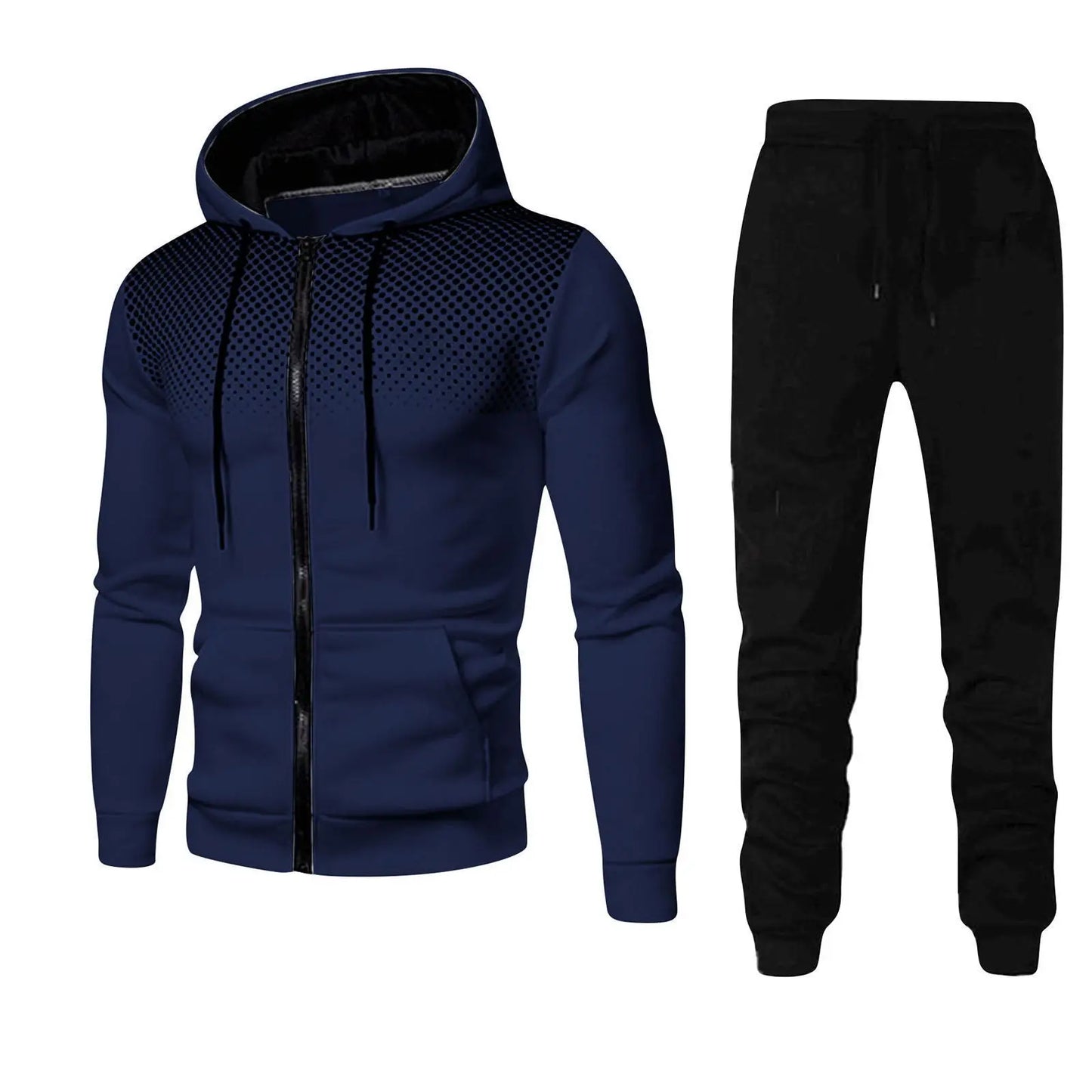 2024 Spring Fashion Dot Printed Street Sportswear Zipper Hoodie+Sports Pants 2-piece Set for Men's Casual Jogging Clothing