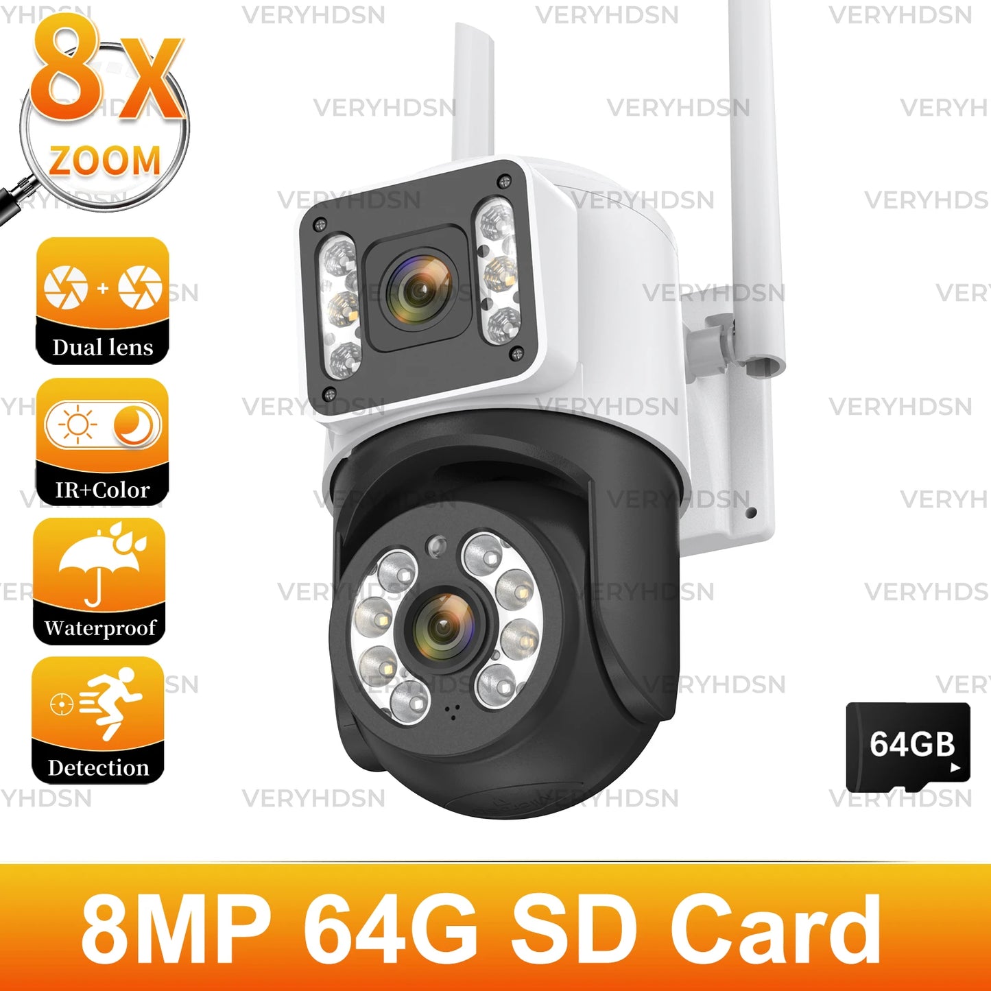 8MP 5G WiFi IP Camera PTZ 4K Dual Lens Human Detect Auto Tracking Surveillance Cameras Outdoor Waterproof Night Vision CCTV