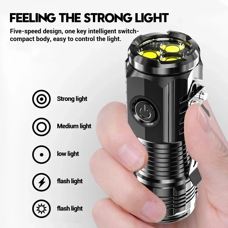 Powerful 3LED Super Bright Flashlight Portable Mini Burst Flash Torch Rechargeable Emergency Spotlight with Pen Clip