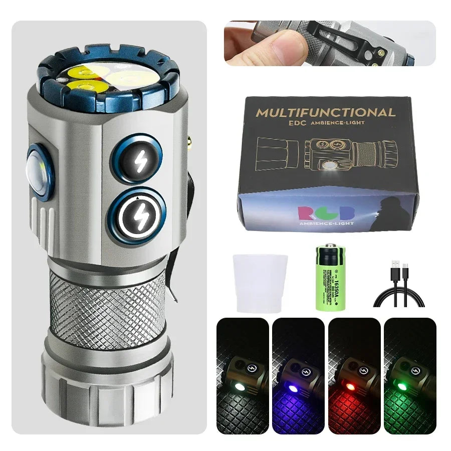 Upgrade RGB Side Lamp 3 LED Flashlight 2000 Lumens USB Rechargeable 18350 Torch with Magnet CAP CLIP Waterproof Camping Light