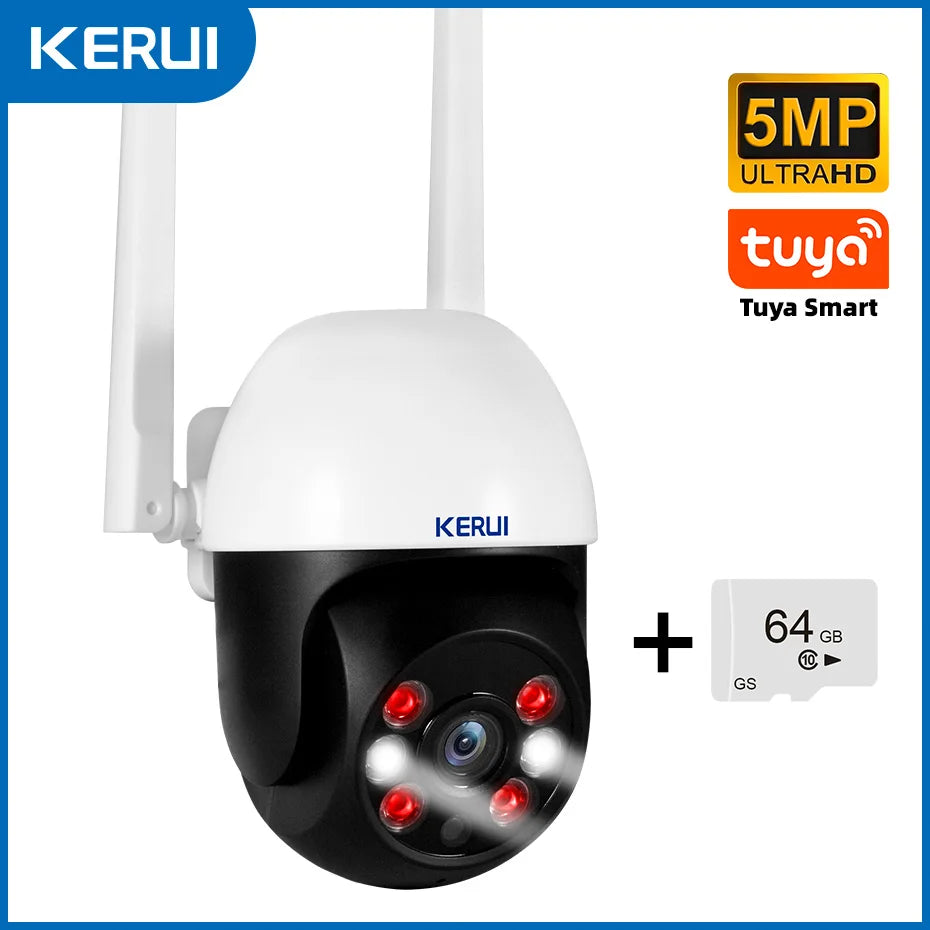 KERUI 5MP 8MP 4K PTZ WiFi IP Wireless Camera Tuya Smart Outdoor Home Security Dual Lens 10MP 5K Camera CCTV Video Surveillance