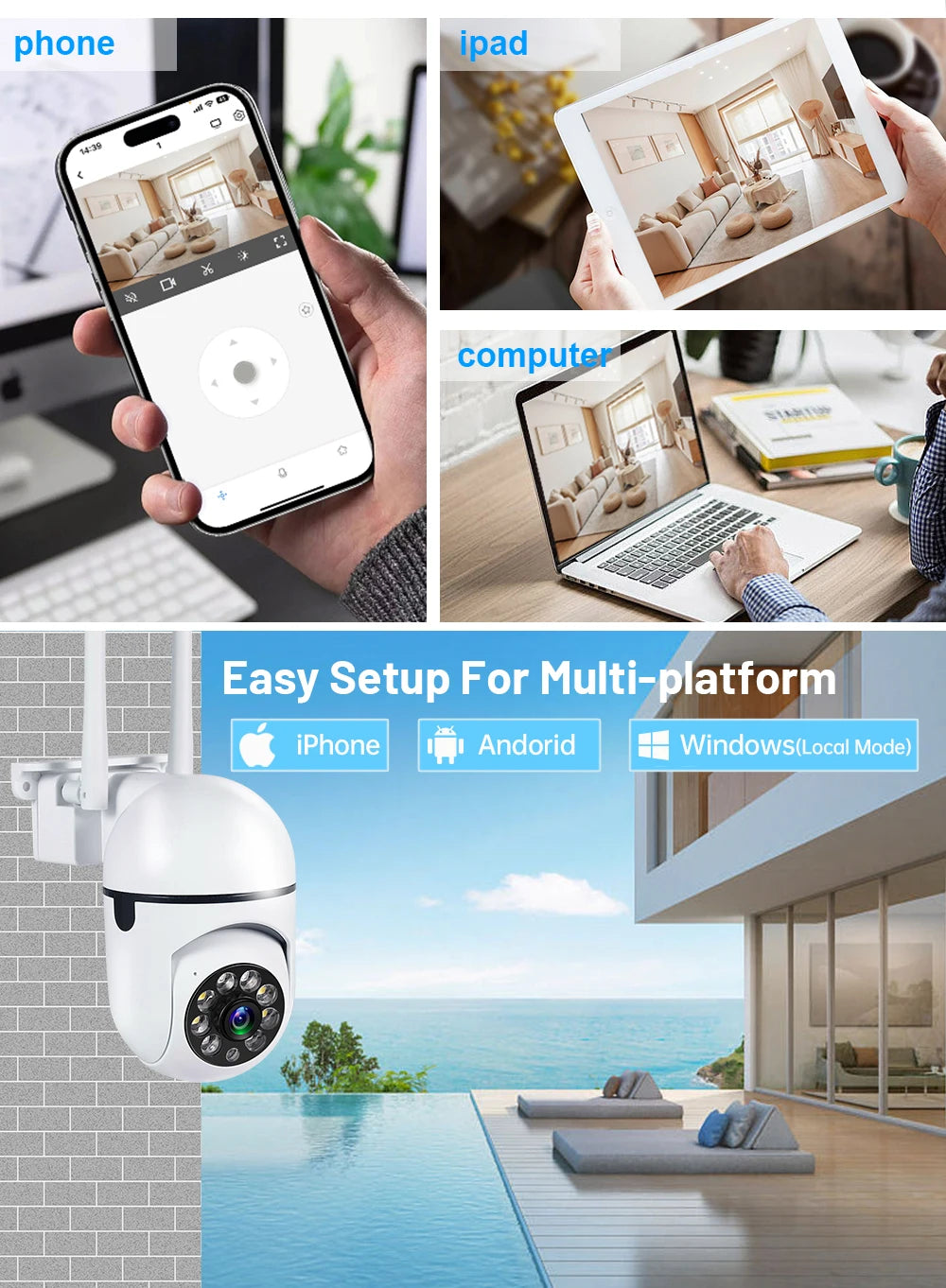 5G 1080P Cameras Wifi Video Surveillance IP Outdoor Security Protection Monitor 4.0X Zoom Home Wireless Track Alarm Waterproof