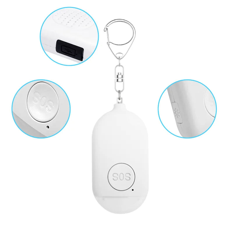 Personal SOS Defense Alarm 130dB With LED Light Rechargeable Self Defense Woman Safety Alarm Key Chain Emergency Anti-Attack