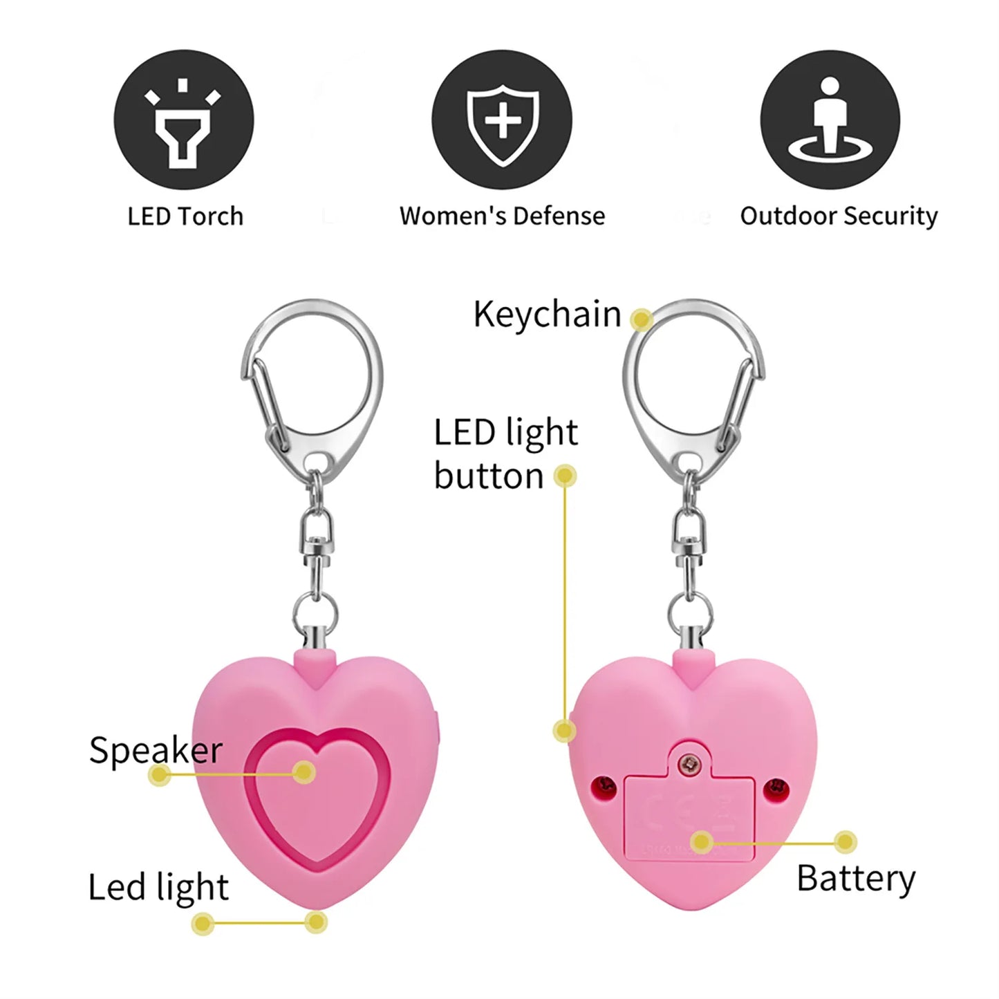 Heart Shaped IndividualSelf Defense Alarm Keychain 125dB Anti-wolf Security Protect Alert Scream Loud Emergency Alarm