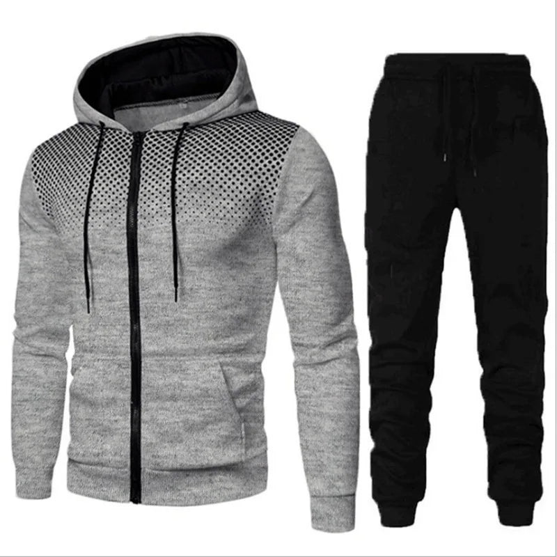 2024 Spring Fashion Dot Printed Street Sportswear Zipper Hoodie+Sports Pants 2-piece Set for Men's Casual Jogging Clothing