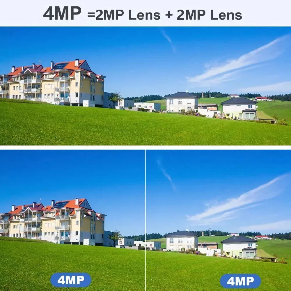 4MP WIFI IP Camera Dual Lens Screen Outdoor Full Color Night Vision AI Human Tracking Wireless PTZ Security Survalance Camera