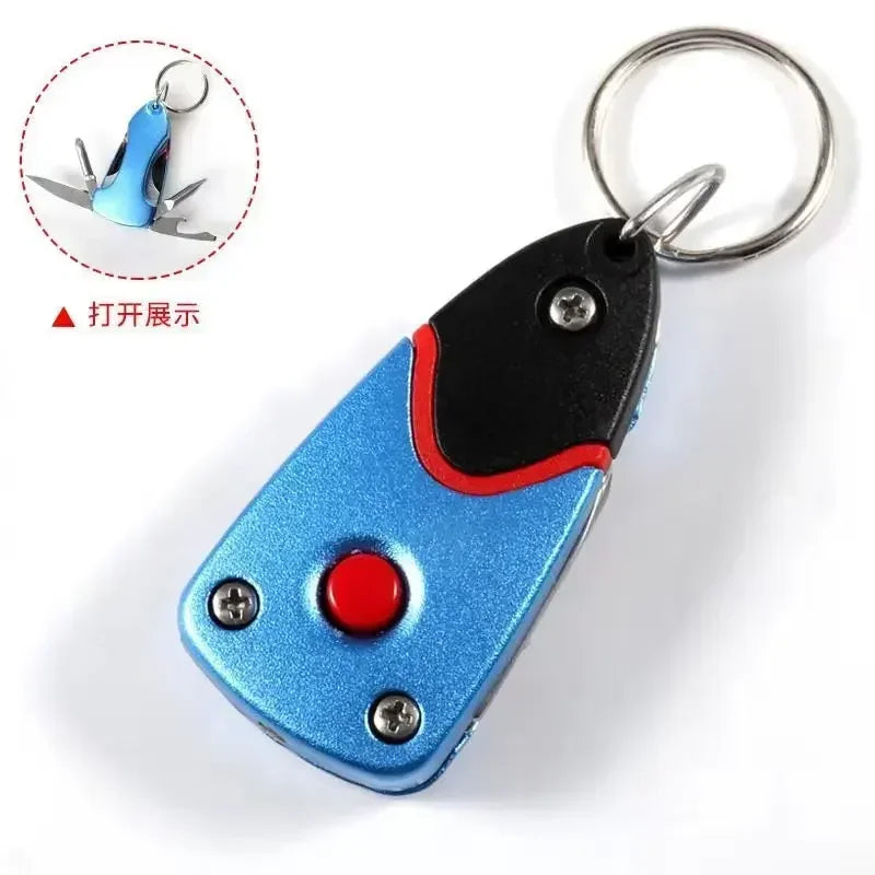 PortableScrewdriver StainlessSteel Tool Knife with LED Keychain Multi-functional Keychain Knife Gift Outdoor 6-in-1 Folding Mini