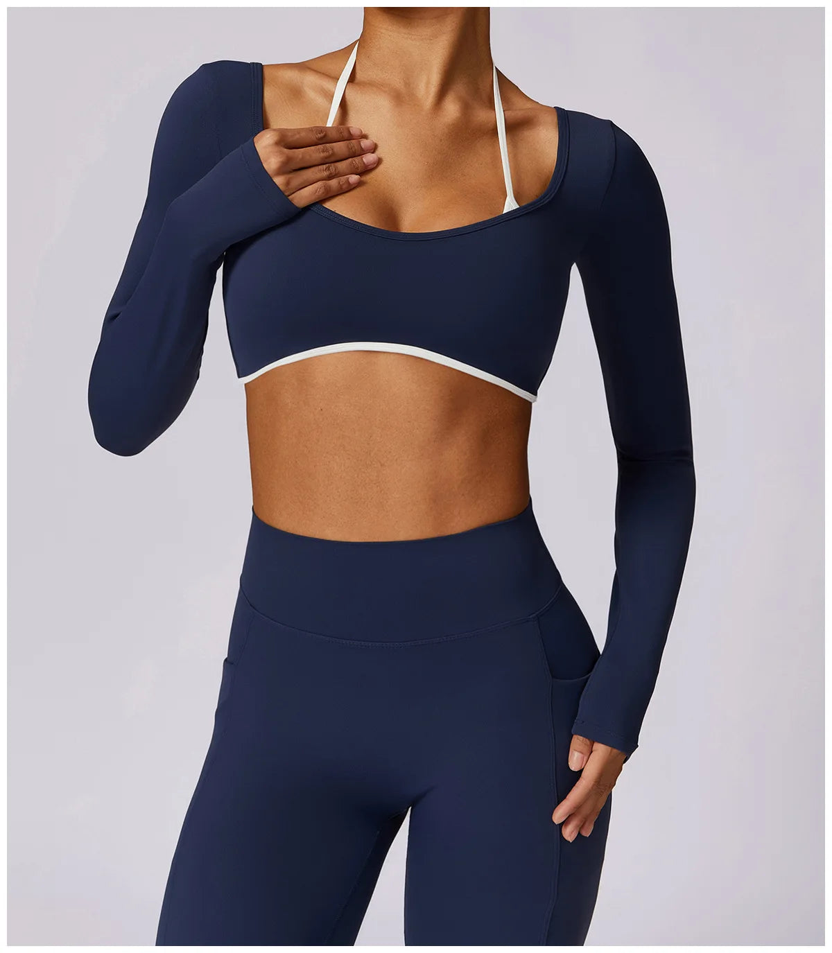 Yoga Set 2PCS Women Sportswear Push Up Workout Clothes Athletic Wear Gym Legging Fitness Bra Crop Top Long Sleeve Sports Suits