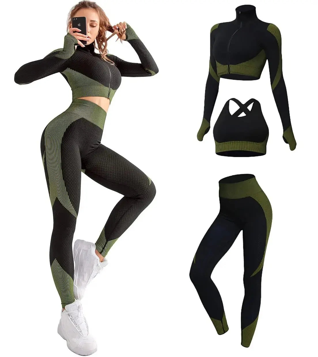 Women 2/3pcs Seamless Workout Outfits Sets Yoga Sportswear Tracksuit Leggings and Stretch Sports Bra Fitness