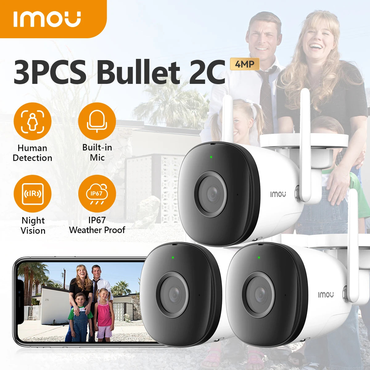 IMOU 3PCS Bullet 2C 4MP Wifi Camera Weatherproof AI Human Detection Outdoor Surveillance IP Camera Wholesale