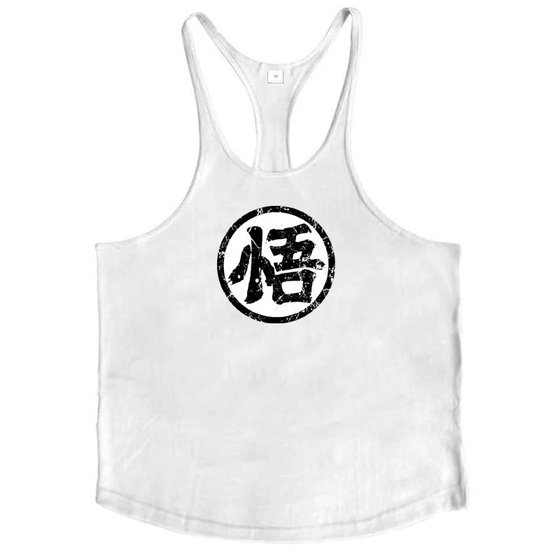 Gym Fitness Bodybuilding Suspenders T-Shirt Mens Fashion Print Sport Sleeveless Vests Summer Cotton Breathable Y-back Tank Tops