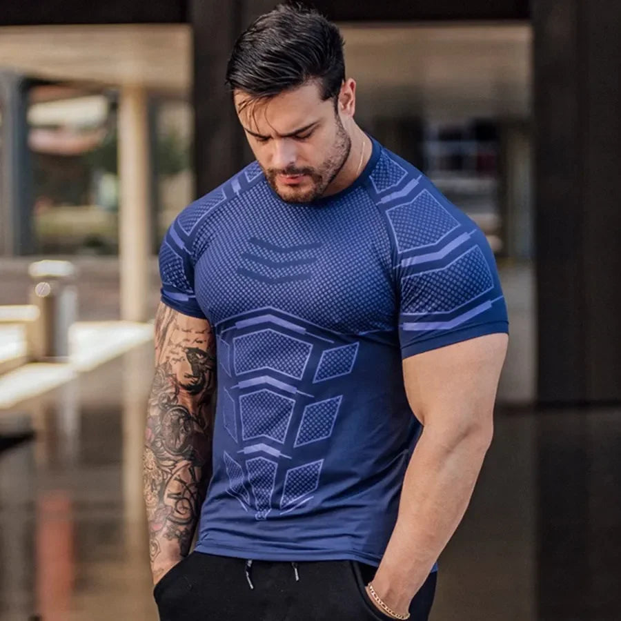 2024 Men Running Sports T-shirt Training Quick Dry Tight Short Sleeves Shirt Bodybuilding compress Fitness Tee Tops men Clothing