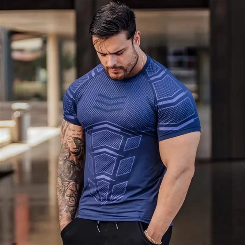 2024 Men Running Sports T-shirt Training Quick Dry Tight Short Sleeves Shirt Bodybuilding compress Fitness Tee Tops men Clothing