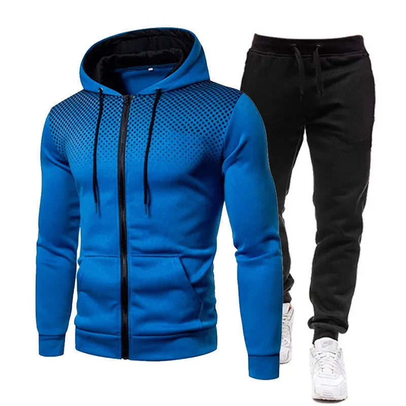 2024 Spring Fashion Dot Printed Street Sportswear Zipper Hoodie+Sports Pants 2-piece Set for Men's Casual Jogging Clothing