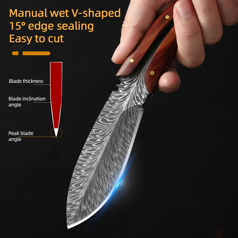 Barbecue Knife Utility Knife Slicing Meat Fruit Vegetables Chef Cooking Butcher Boning Knife Wooden Handle Kitchen Knives Tools