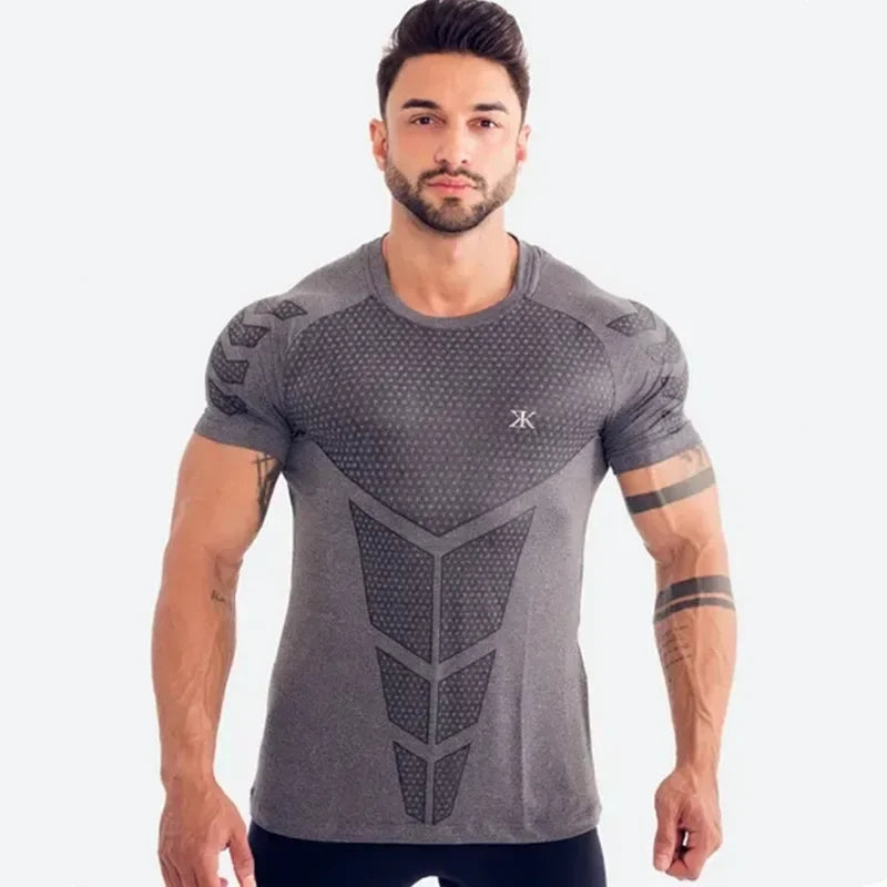 2024 Men Running Sports T-shirt Training Quick Dry Tight Short Sleeves Shirt Bodybuilding compress Fitness Tee Tops men Clothing