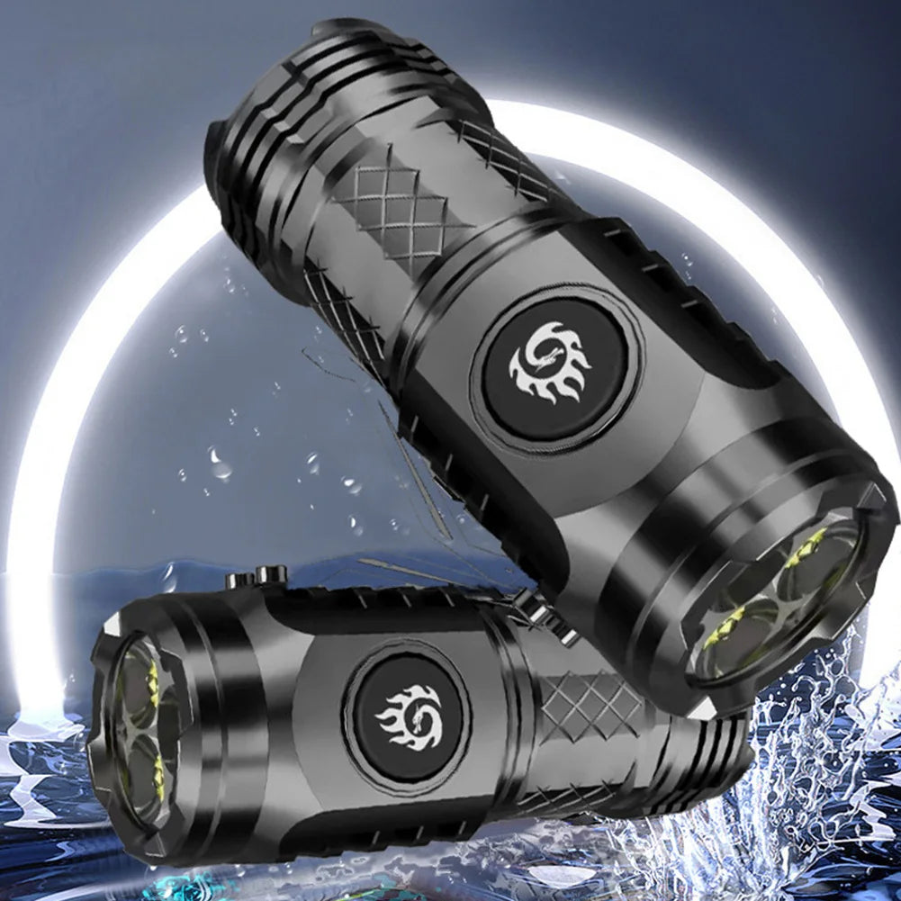 Super Bright Mini Flashlight 3-Eyed High Power LED Flashlight USB Rechargeable Clip-on Torch Light Outdoor Emergency Work Lights