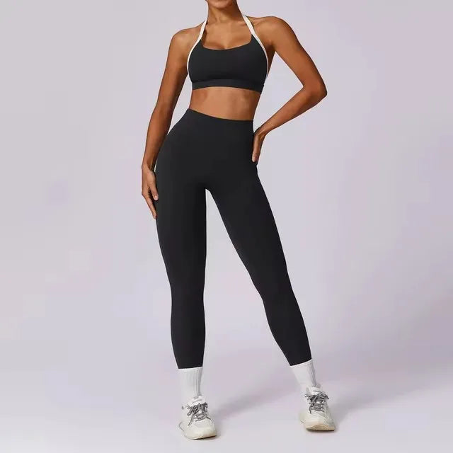 Yoga Set 2PCS Women Sportswear Push Up Workout Clothes Athletic Wear Gym Legging Fitness Bra Crop Top Long Sleeve Sports Suits