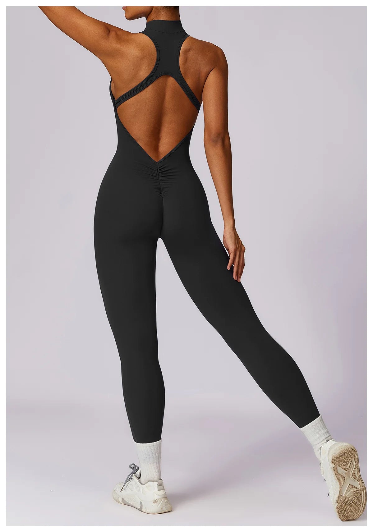 V Back One-piece Suit Women Sports Jumpsuit  Zippers Yoga Rompers Backless Sportswear Women Sleeveles Workout Bodysuits Female