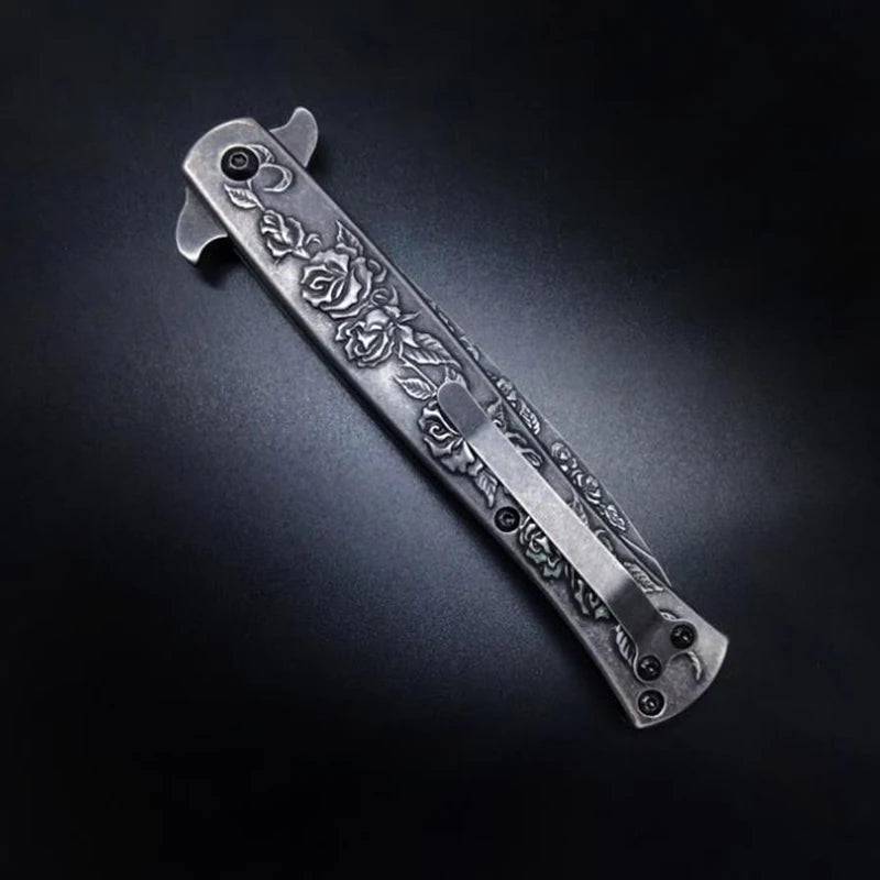 Swordfish Embossed Pocket Knife High Hardness Portable Kitchen Knife Mini Forged Carved Handle Stonewashed Fruit Knife