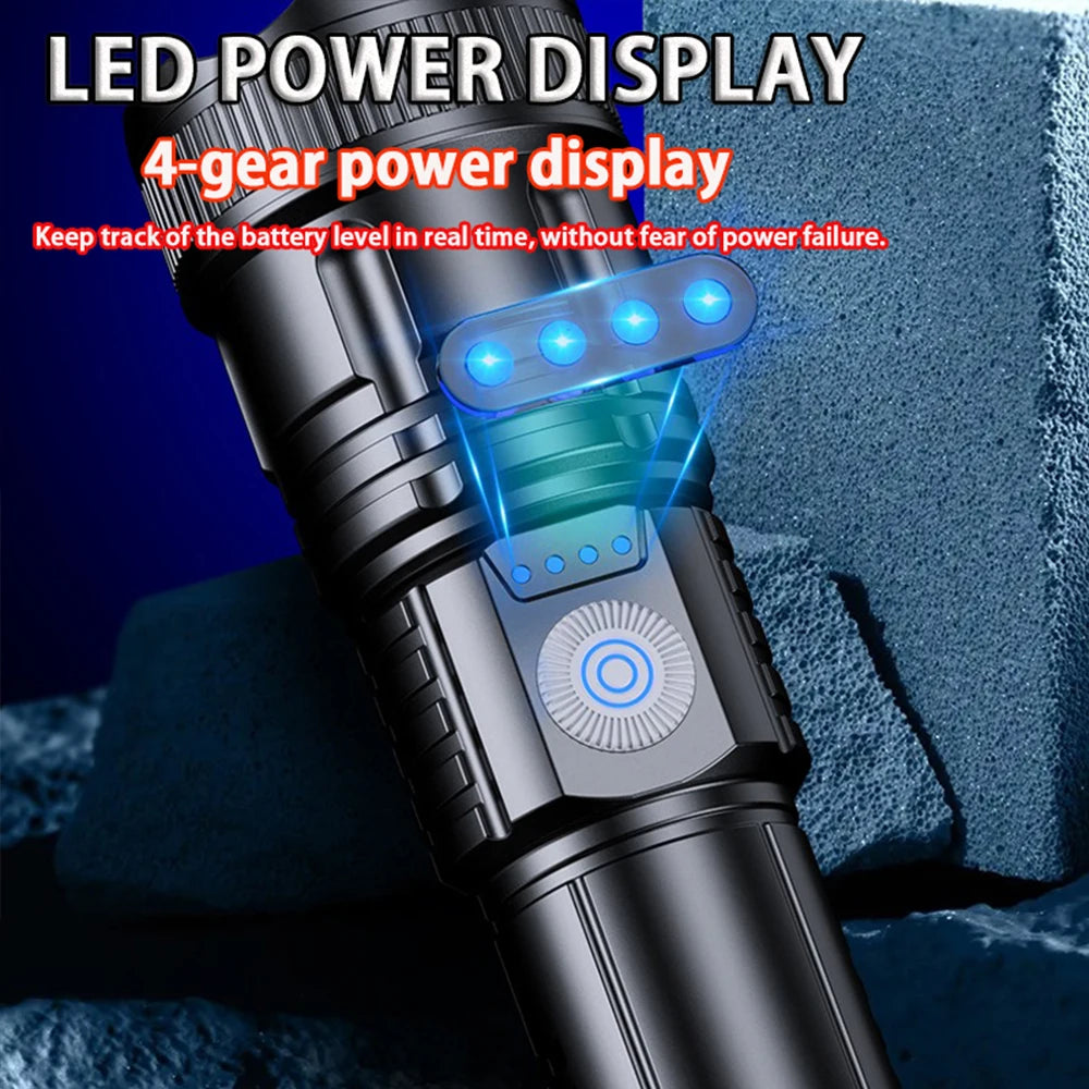 2 pcs High Power Led Flashlight Rechargeable Torch Zoom Long Range Xenon Lamp Portable Usb Hand Lantern For Camping, Outdoor