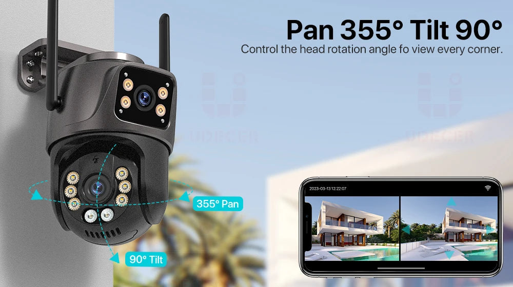 4K 8MP HD Wifi PTZ Camera Outdoor 6MP Dual Lens Dual Screen AI Auto Tracking IP Camera CCTV Audio Video Surveillance P2P iCSee