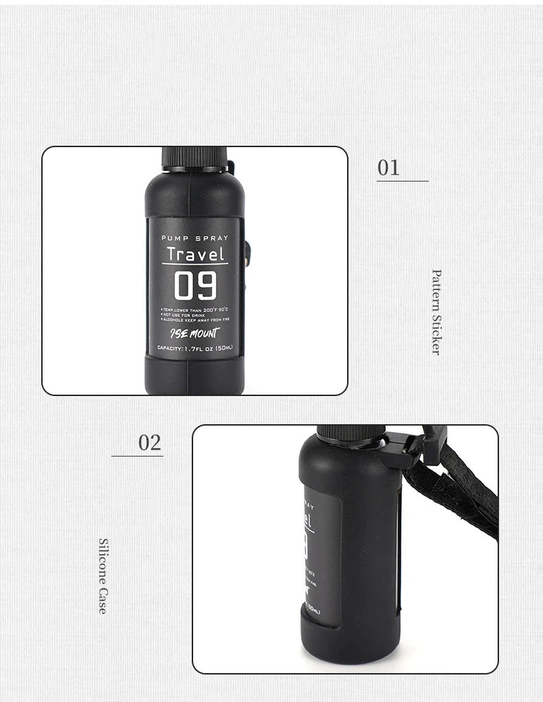 1PC Outdoor Camping Trip Spray Bottle Alcohol Dispenser Bottle Tactical Portable Spray Bottle 50ml Hiking Accessories Black