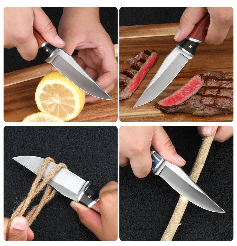 1PC 7.5-inch multi-purpose knife stainless steel colored wood handle for portable camping grilling in home kitchens