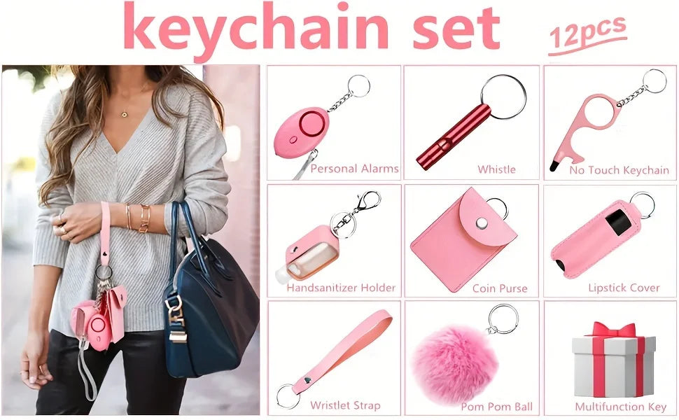 Safety Keychain Full Set, Self Defense Security Keychain Set With Personal Alarm Protective Keychain Accessories For Women Girls