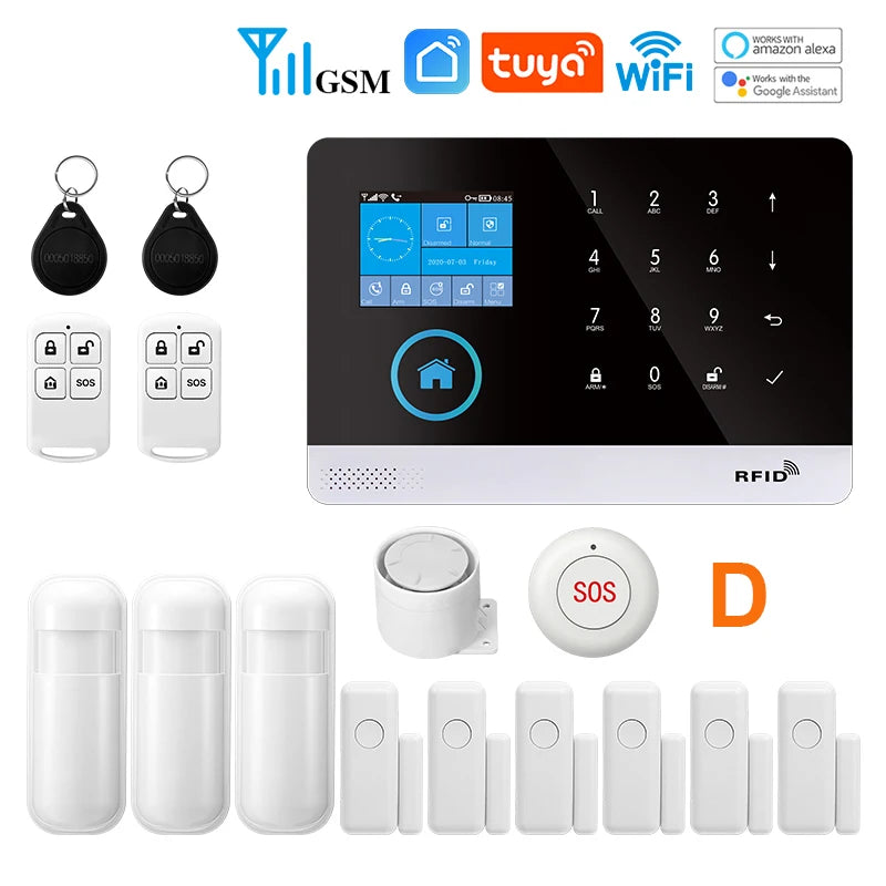 MULO Alarm System For Home Burglar Security 433MHz GSM  Home alarm Wireless PG103 WiFi Alarma Tuya Smart App Work With Alexa