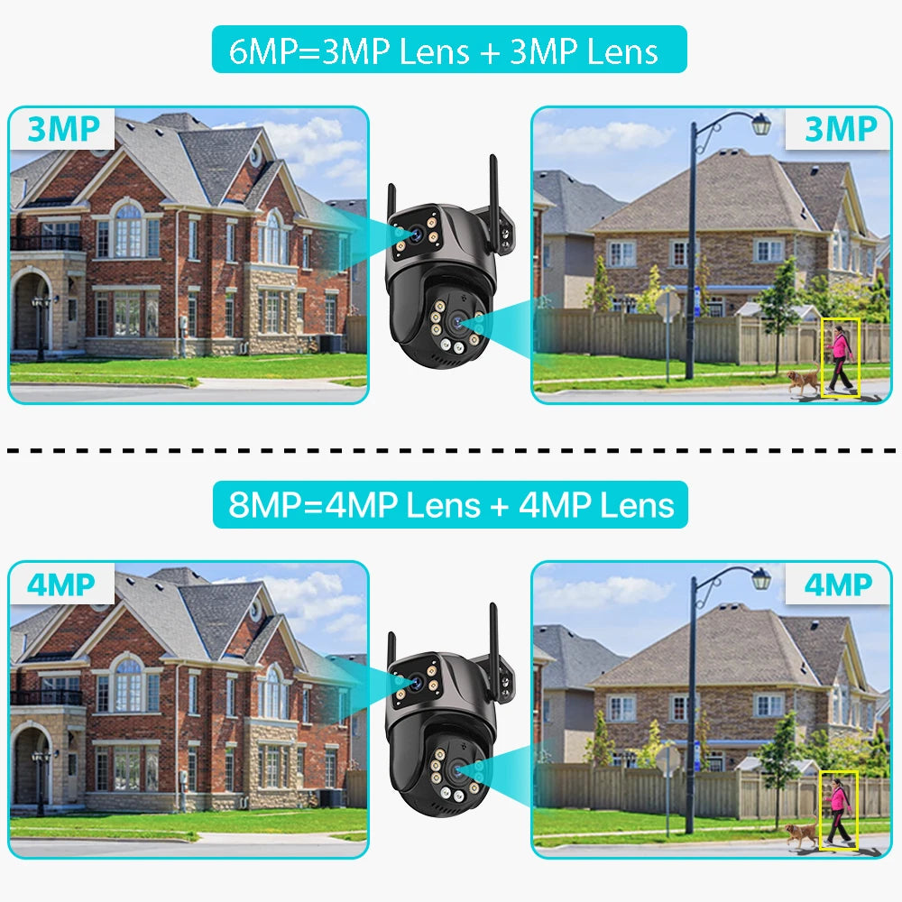 4K 8MP HD Wifi PTZ Camera Outdoor 6MP Dual Lens Dual Screen AI Auto Tracking IP Camera CCTV Audio Video Surveillance P2P iCSee