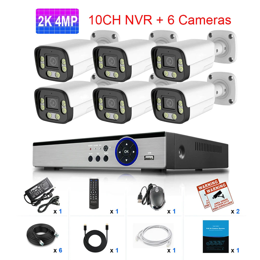 LOXCAM 8CH 4K Security Camera System 10CH 8MP 4MP POE Ai Face Detection Outdoor Two Way Audio Camera Video Surveillance Set