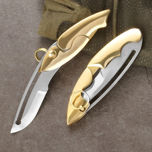 2024 Small Goldfish Folding Knife Camping Outdoor Portable Fruit Knife High hardness Sharp Knife Brass Handle Knife Best