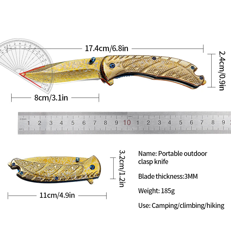 1PC 6.8 inches, Creative Dragon and Snake Folding Knife, Outdoor Camping, Fruit Knife, Unboxing, Self-defense Knife, Apprec