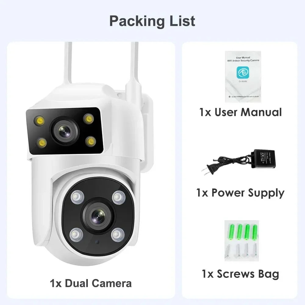 4MP WIFI IP Camera Dual Lens Screen Outdoor Full Color Night Vision AI Human Tracking Wireless PTZ Security Survalance Camera