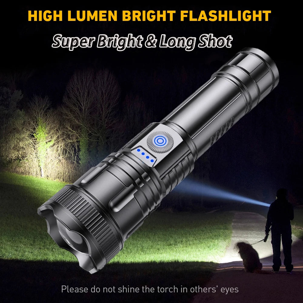 2 pcs High Power Led Flashlight Rechargeable Torch Zoom Long Range Xenon Lamp Portable Usb Hand Lantern For Camping, Outdoor