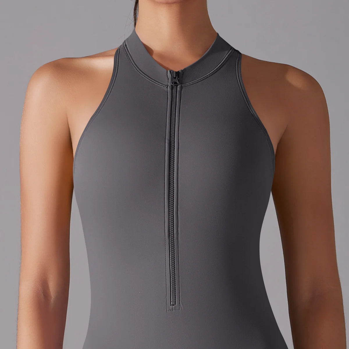 Sexy Hollow Backless Scrunch Sporty Jumpsuit Raises Butt Woman Gym Set One Piece Sport Suit Sleeveless Zip Yoga Fitness Overalls