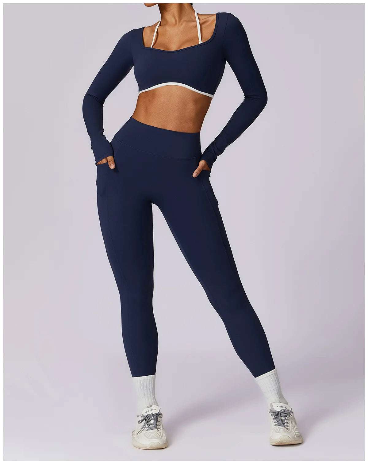 Yoga Set 2PCS Women Sportswear Push Up Workout Clothes Athletic Wear Gym Legging Fitness Bra Crop Top Long Sleeve Sports Suits