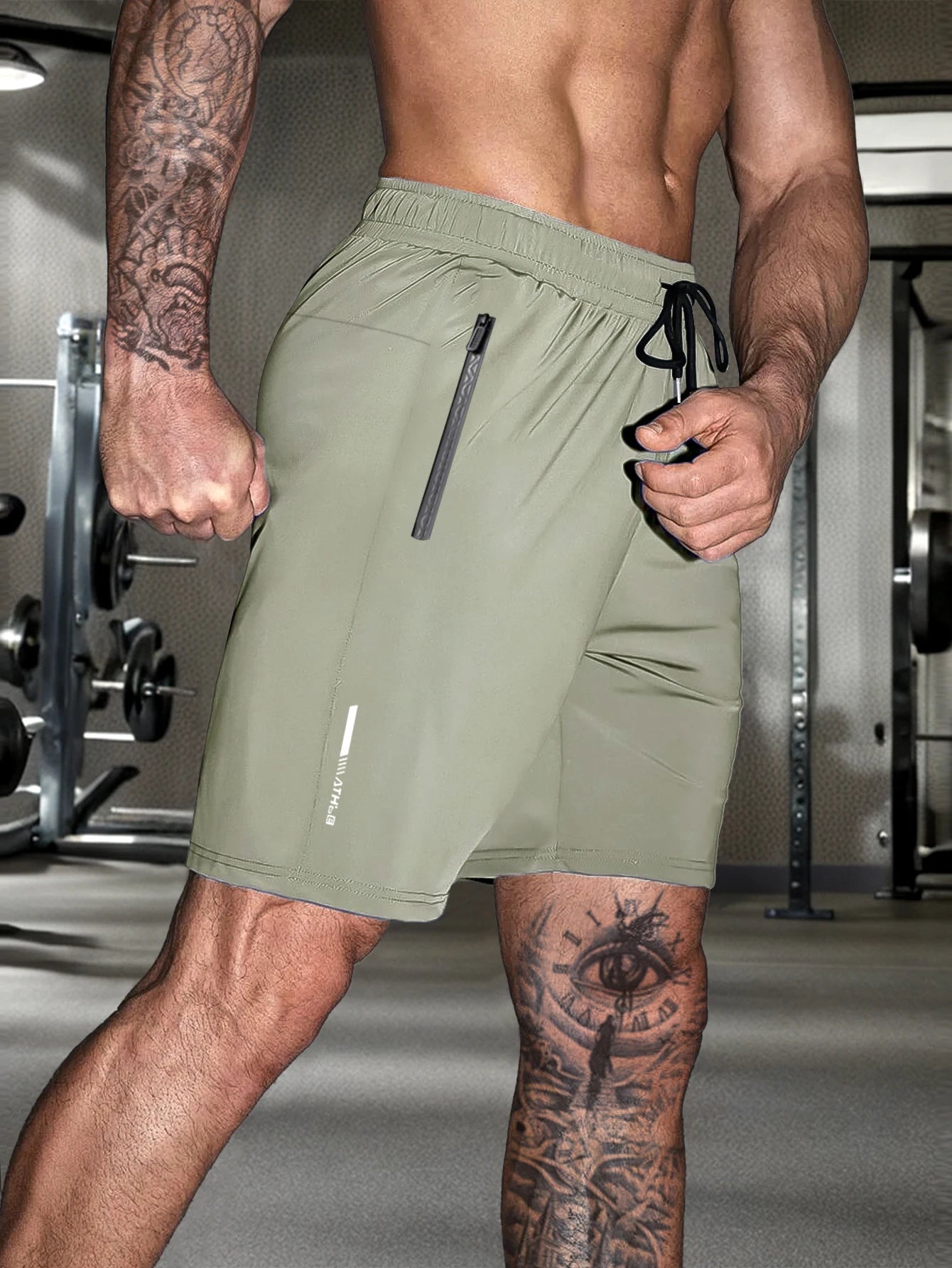 Men's solid color shorts, with zipper pockets, casual elastic drawstring shorts with a loose waist and high elasticity, suitable