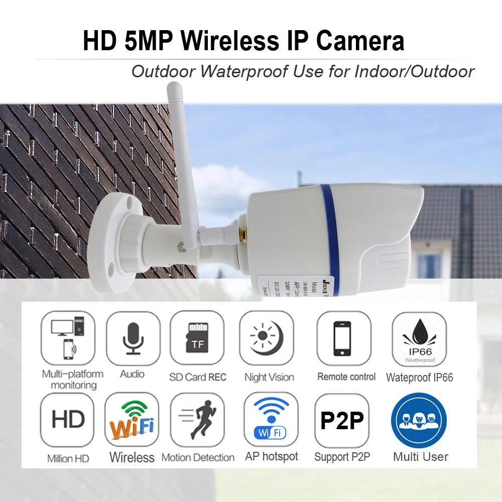 5MP IP Camera Wifi Outdoor Waterproof Security Surveillance Video Camera Wireless Audio Human Body Detection Rtsp Onvif Camhipro