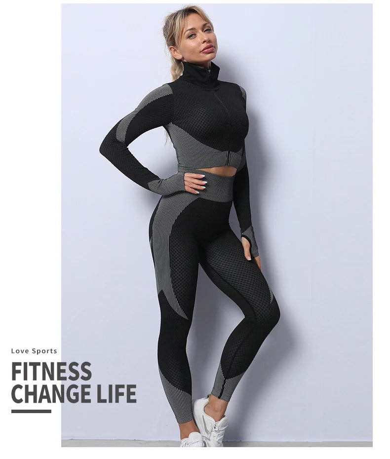 Women 2/3pcs Seamless Workout Outfits Sets Yoga Sportswear Tracksuit Leggings and Stretch Sports Bra Fitness